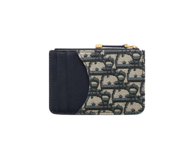Dior Dior 30 Montaigne Marigold Zipped Card Holder In Blue Dior Oblique Jacquard With Gold Hardware - view 2