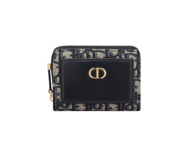 Dior Dior 30 Montaigne Acacias Wallet In Blue Dior Oblique Jacquard And Smooth Calfskin With Gold Hardware - view 1