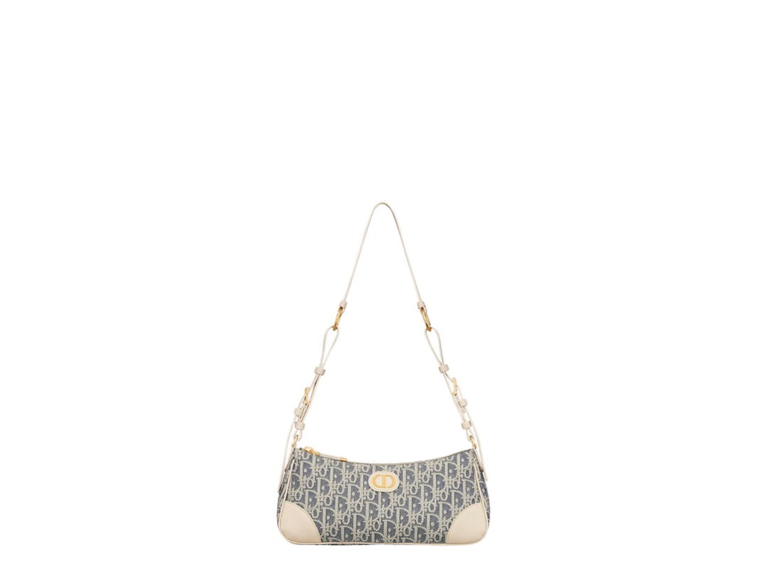 Dior Dior 30 Montaigne Wanderlust Mini Bag In Blue Dior Oblique Chambray With Raffia Effect And Light Biscuit Smooth Calfskin With Gold Hardware