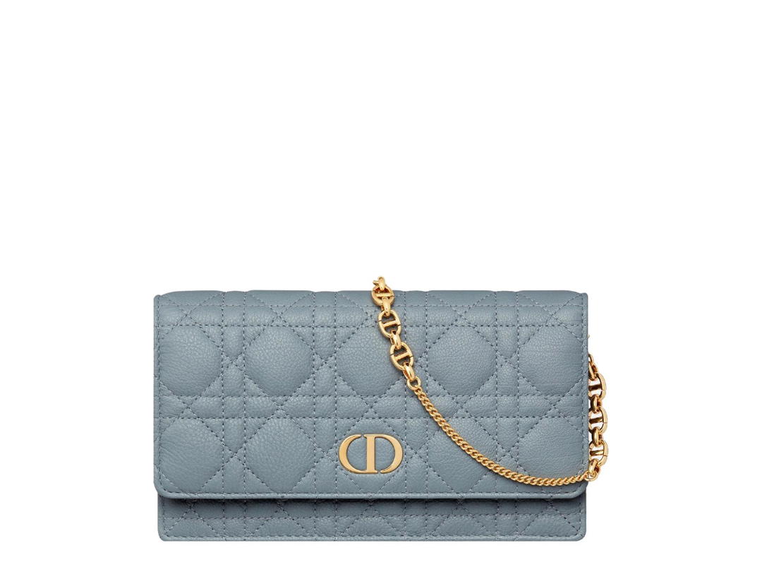 Dior Dior Caro Pouch In Supple Cannage Calfskin With Gold Hardware Powder Blue