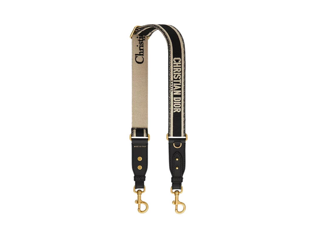 Dior Dior Adjustable Shoulder Strap With Ring Black Christian Dior Paris Embroidery