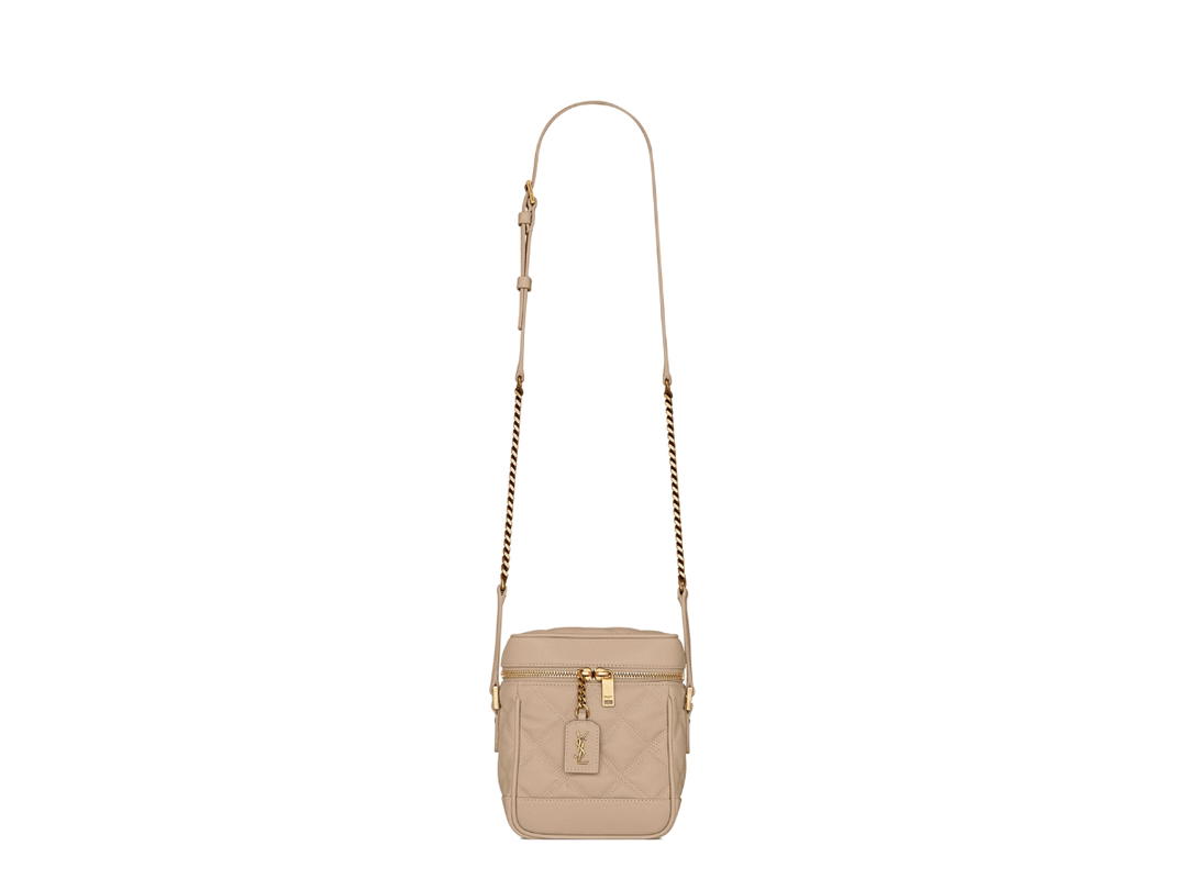 Saint Laurent Saint Laurent 80's Vanity Bag In Quilted Grain De Poudre Embossed Leather With Gold-Toned Metal Hardware Dark Beige
