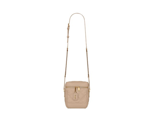 Saint Laurent Saint Laurent 80's Vanity Bag In Quilted Grain De Poudre Embossed Leather With Gold-Toned Metal Hardware Dark Beige - view 1