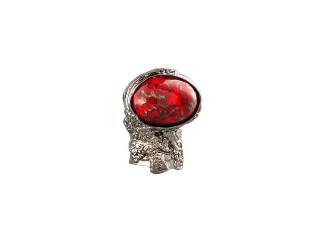 Saint Laurent Saint Laurent Arty Ring Silver-Tone Metal And Red Stone - view 1