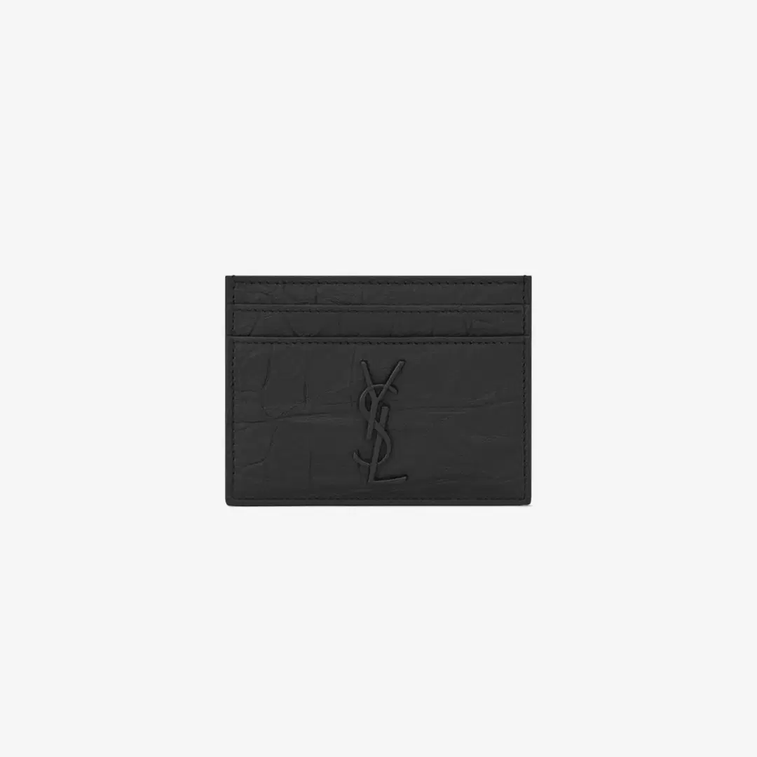 Saint Laurent Saint Laurent Black Monogram Card Case in Crocodile Embossed Leather Black