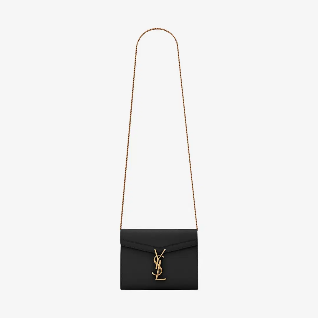 Saint Laurent Saint Laurent Cassandra Chain Wallet in Grain de Poudre Embossed Leather Black