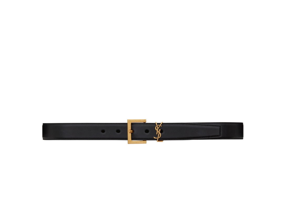 Saint Laurent Saint Laurent Cassandre Belt With Square Buckle 30 MM In Smooth Leather-Bronze Metal Hardware Black