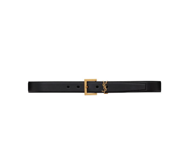 Saint Laurent Saint Laurent Cassandre Belt With Square Buckle 30 MM In Smooth Leather-Bronze Metal Hardware Black - view 1