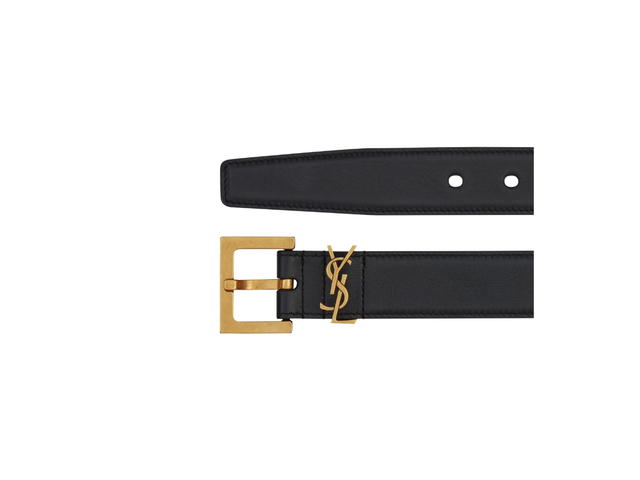 Saint Laurent Saint Laurent Cassandre Belt With Square Buckle 30 MM In Smooth Leather-Bronze Metal Hardware Black - view 2