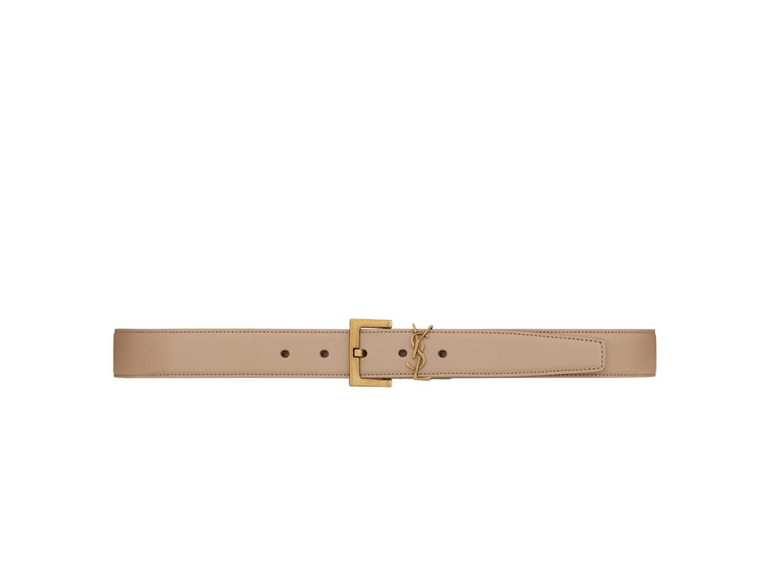 Saint Laurent Saint Laurent Cassandre Belt With Square Buckle 30MM In Shiny Box Saint Laurent Leather With Bronze-Toned Metal Hardware Dark Beige