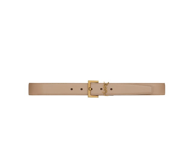 Saint Laurent Saint Laurent Cassandre Belt With Square Buckle 30MM In Shiny Box Saint Laurent Leather With Bronze-Toned Metal Hardware Dark Beige - view 1