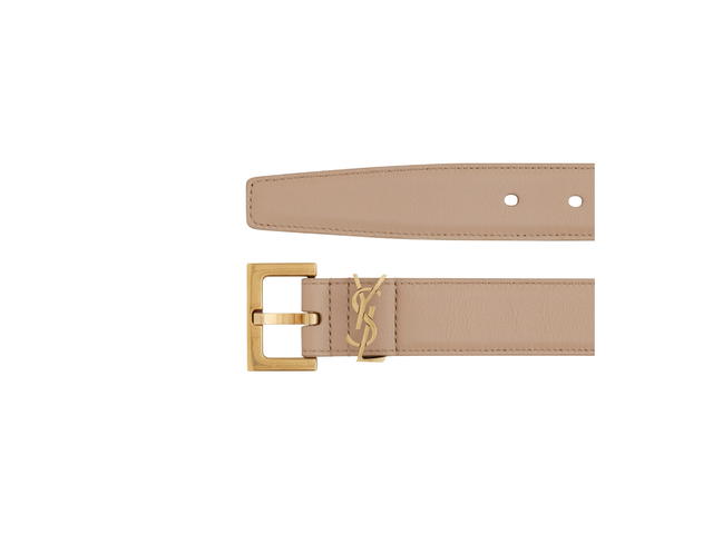Saint Laurent Saint Laurent Cassandre Belt With Square Buckle 30MM In Shiny Box Saint Laurent Leather With Bronze-Toned Metal Hardware Dark Beige - view 2