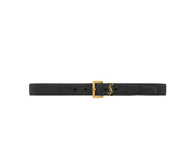 Saint Laurent Saint Laurent Cassandre Belt With Square Buckle 30MM In Suede Calfskin With Bronze-Toned Metal Hardware Noir - view 1