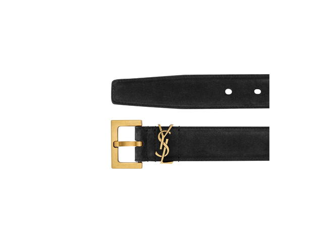 Saint Laurent Saint Laurent Cassandre Belt With Square Buckle 30MM In Suede Calfskin With Bronze-Toned Metal Hardware Noir - view 2