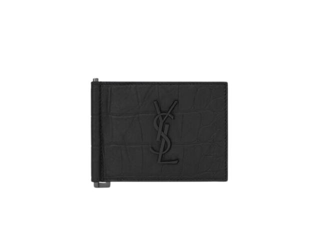 Saint Laurent Saint Laurent Cassandre Bill Clip Wallet In Crocodile-Embossed Leather With Black Matte Enamel Hardware Black - view 1