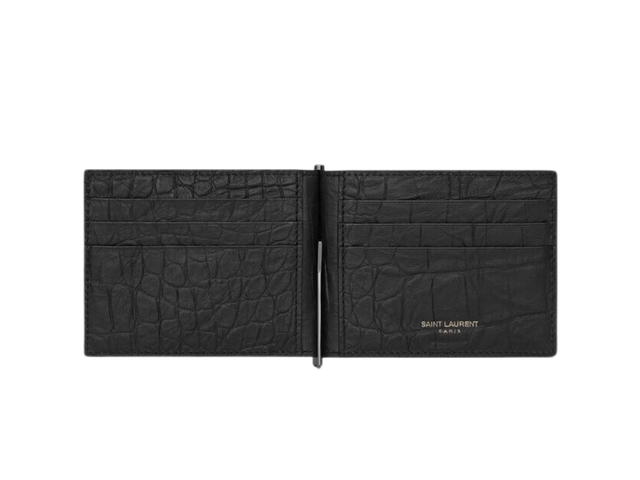 Saint Laurent Saint Laurent Cassandre Bill Clip Wallet In Crocodile-Embossed Leather With Black Matte Enamel Hardware Black - view 2