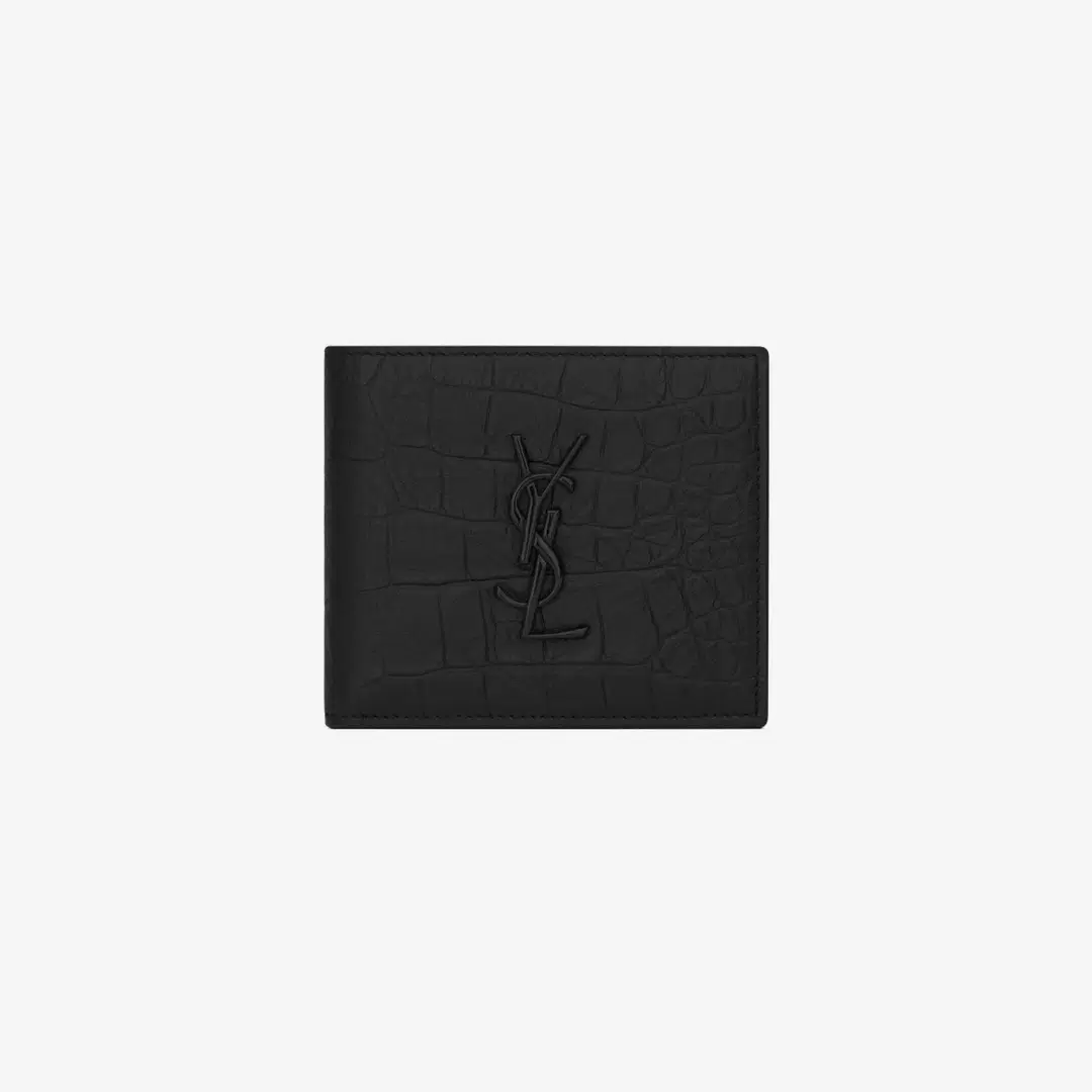 Saint Laurent Saint Laurent Cassandre East/West Wallet in Crocodile Embossed Leather Black