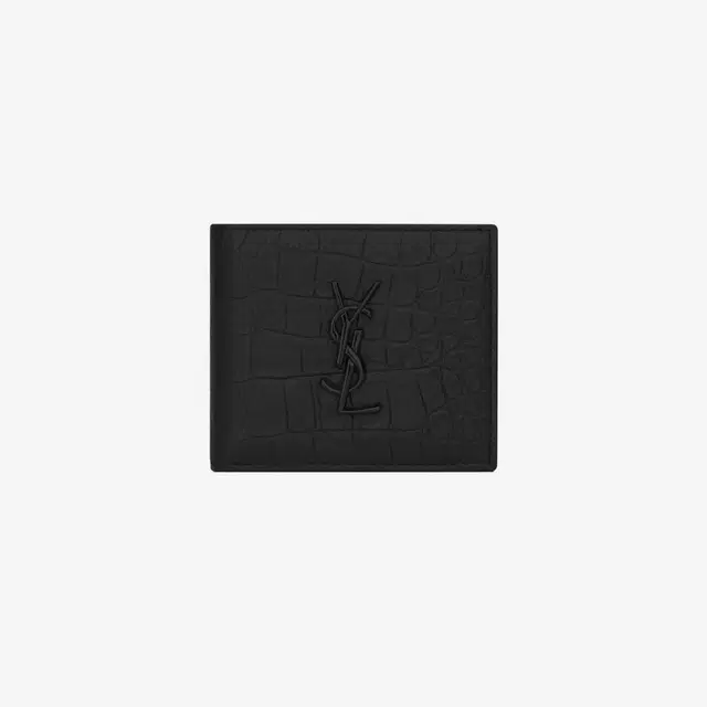 Saint Laurent Saint Laurent Cassandre East/West Wallet in Crocodile Embossed Leather Black - view 1