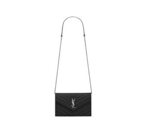 Buy Saint Laurent Cassandre Envelope Chain Wallet In Grain De Poudre Leather With Silver-Toned Brass Hardware Noir at Sasom – Authentic and Ready to Ship