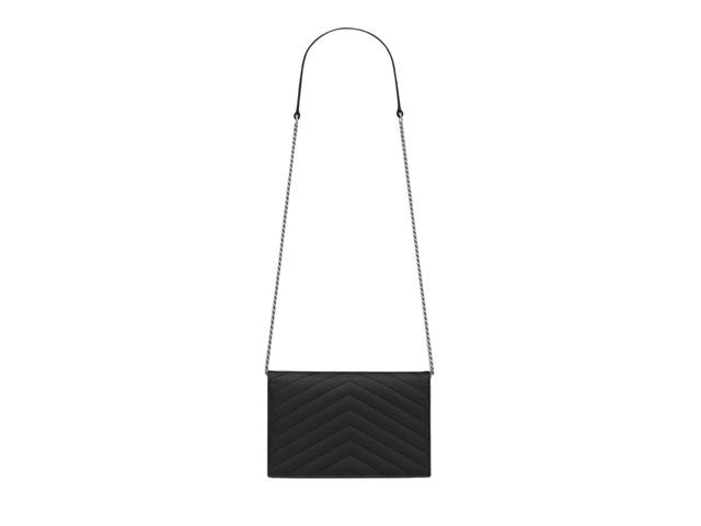 Saint Laurent Saint Laurent Cassandre Envelope Chain Wallet In Grain De Poudre Leather With Silver-Toned Brass Hardware Noir - view 2