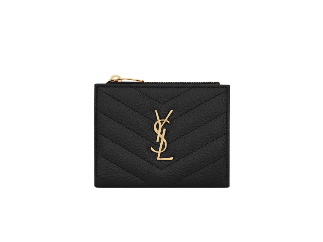 Saint Laurent Saint Laurent Cassandre Matelassé Bi-Fold Wallet In Grain De Poudre Embossed Leather With Gold-Toned Hardware Black
