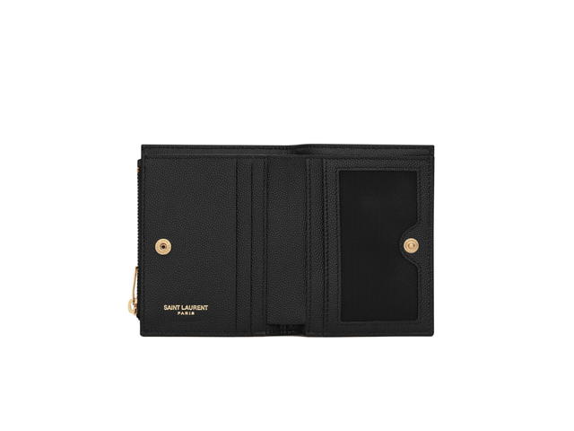 Saint Laurent Saint Laurent Cassandre Matelassé Bi-Fold Wallet In Grain De Poudre Embossed Leather With Gold-Toned Hardware Black - view 3
