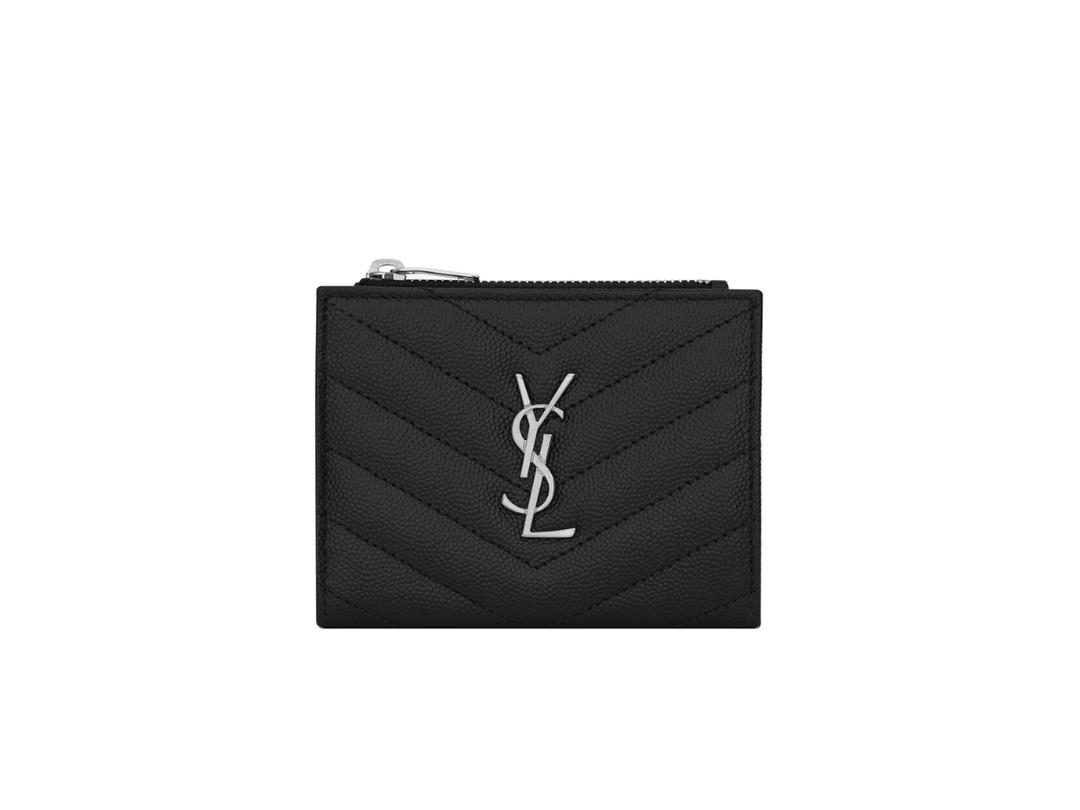 Saint Laurent Saint Laurent Cassandre Matelassé Bi-Fold Wallet In Grain De Poudre Embossed Leather With Silver-Toned Hardware Black