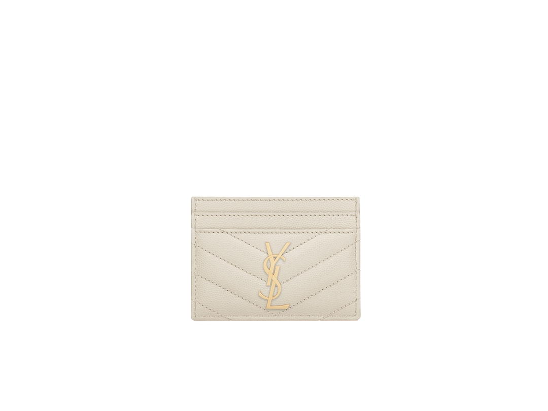 Saint Laurent Saint Laurent Cassandre Matelassé Card Case In Grain De Poudre Embossed Leather With Gold-Tone Metal Hardware Blanc Vintage
