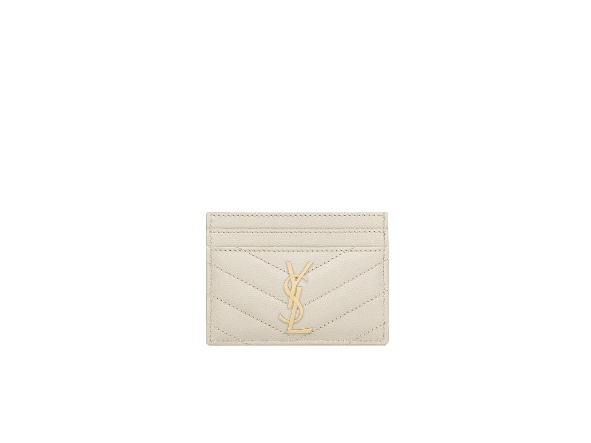 Saint Laurent Saint Laurent Cassandre Matelassé Card Case In Grain De Poudre Embossed Leather With Gold-Tone Metal Hardware Blanc Vintage