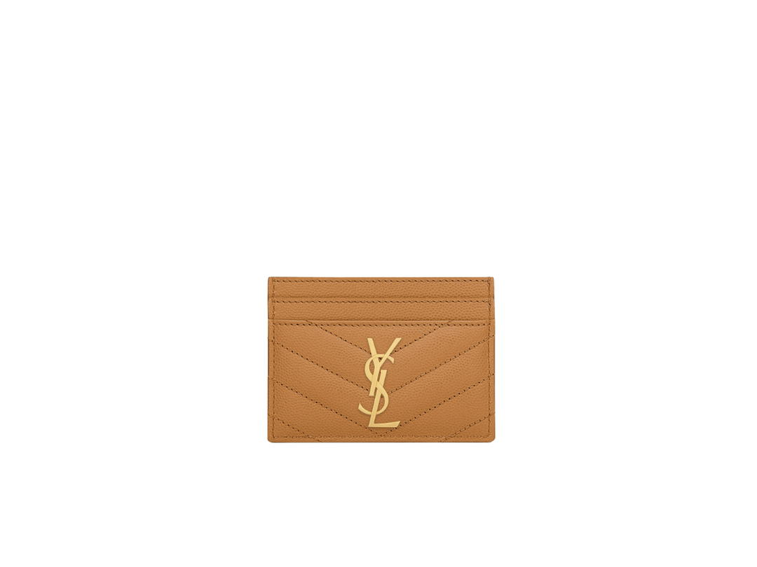 Saint Laurent Saint Laurent Cassandre Matelassé Card Case In Grain De Poudre Embossed Leather With Gold-Tone Metal Hardware Dark Natural