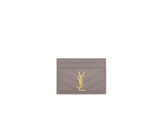 Saint Laurent Saint Laurent Cassandre Matelassé Card Case In Grain De Poudre Embossed Leather With Gold-Tone Metal Hardware Fog - view 1