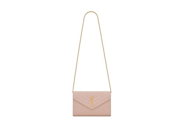 Saint Laurent Saint Laurent Cassandre Matelassé Chain Wallet In Grain De Poudre Embossed Leather With Gold-Toned Hardware Pale Pink - view 1