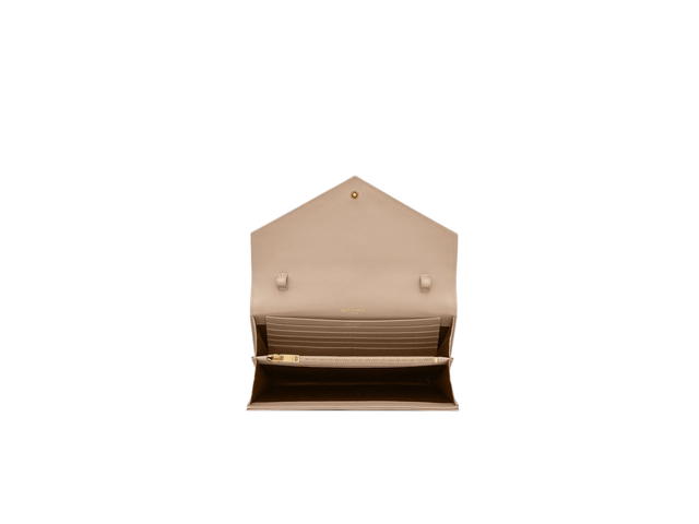 Saint Laurent Saint Laurent Cassandre Matelassé Chain Wallet In Grain De Poudre Embossed Leather With Gold-Toned Metal Hardware Dark Beige - view 2