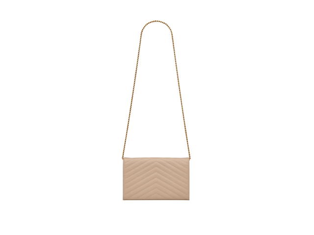 Saint Laurent Saint Laurent Cassandre Matelassé Chain Wallet In Grain De Poudre Embossed Leather With Gold-Toned Metal Hardware Dark Beige - view 3