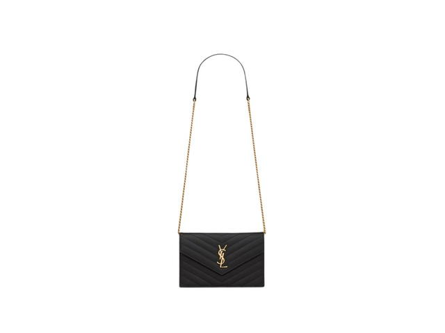 Saint Laurent Saint Laurent Cassandre Matelassé Envelope Chain Wallet In Grain De Poudre Embossed Leather With Gold-Toned Metal Hardware Black (7.5") - view 1