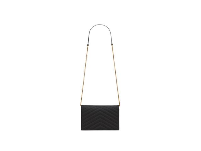 Saint Laurent Saint Laurent Cassandre Matelassé Envelope Chain Wallet In Grain De Poudre Embossed Leather With Gold-Toned Metal Hardware Black (7.5") - view 2