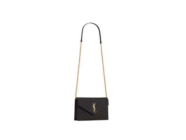 Saint Laurent Saint Laurent Cassandre Matelassé Envelope Chain Wallet In Grain De Poudre Embossed Leather With Gold-Toned Metal Hardware Black (7.5") - view 4