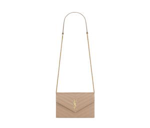 Buy Saint Laurent Cassandre Matelassé Envelope Chain Wallet In Grain De Poudre Embossed Leather With Gold-Toned Metal Hardware Dark Beige at Sasom – Authentic and Ready to Ship
