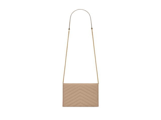 Saint Laurent Saint Laurent Cassandre Matelassé Envelope Chain Wallet In Grain De Poudre Embossed Leather With Gold-Toned Metal Hardware Dark Beige - view 2