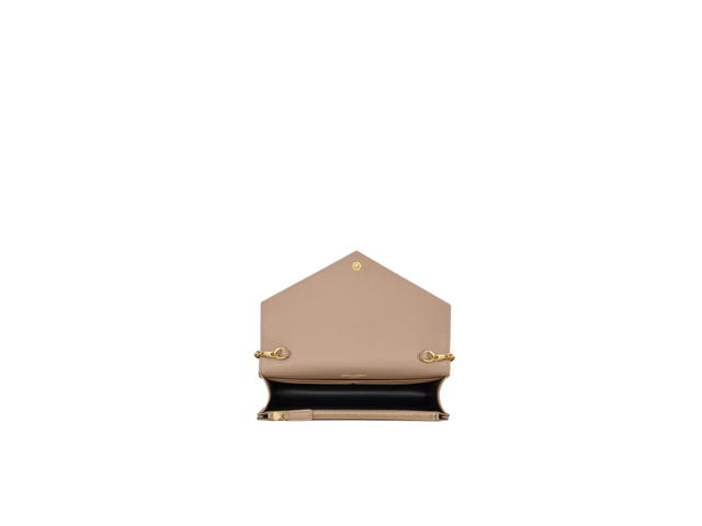 Saint Laurent Saint Laurent Cassandre Matelassé Envelope Chain Wallet In Grain De Poudre Embossed Leather With Gold-Toned Metal Hardware Dark Beige - view 3