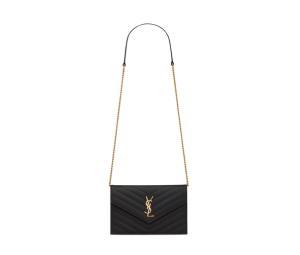 Buy Saint Laurent Cassandre Matelassé Envelope Chain Wallet In Grain De Poudre Embossed Leather With Gold-Toned Metal Hardware Noir at Sasom – Authentic and Ready to Ship