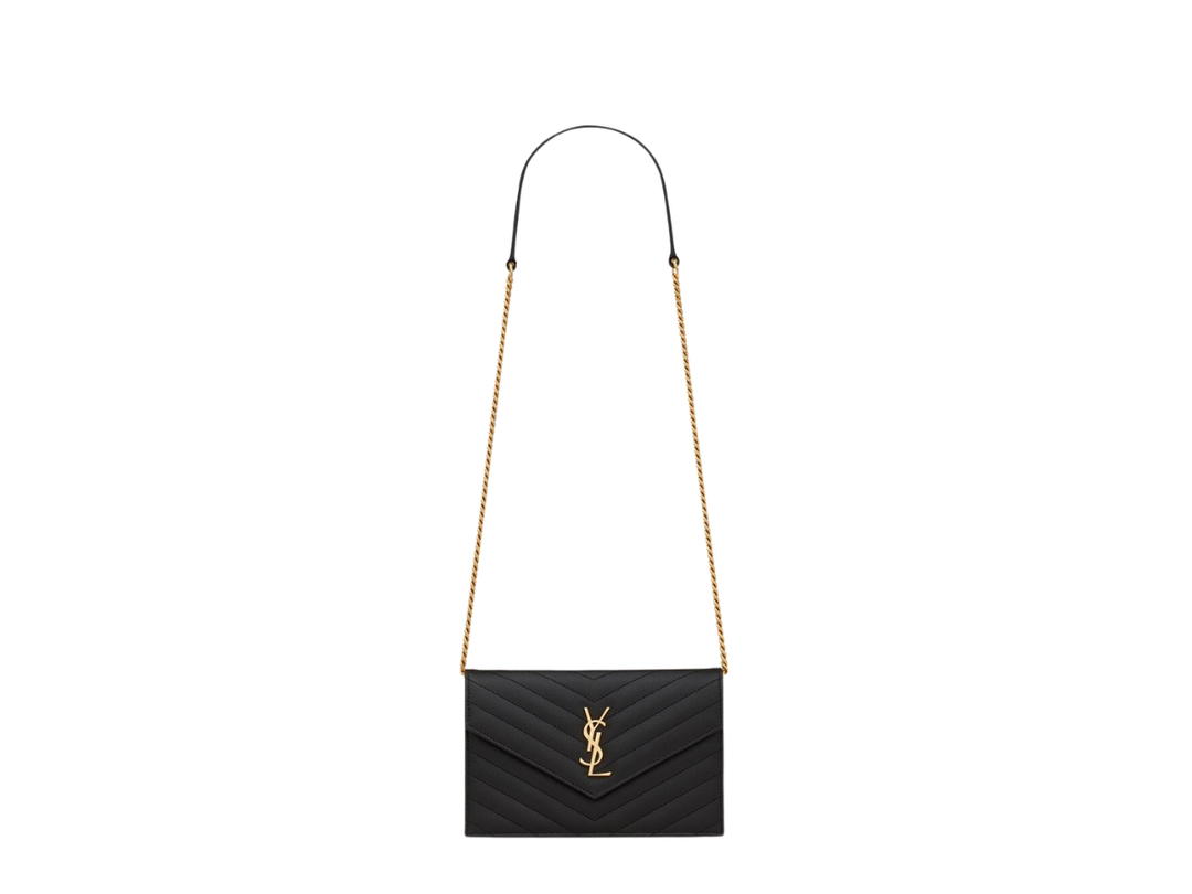 Saint Laurent Saint Laurent Cassandre Matelassé Envelope Chain Wallet In Grain De Poudre Embossed Leather With Gold-Toned Metal Hardware Noir