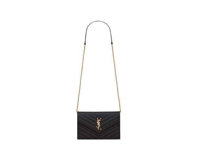 Saint Laurent Saint Laurent Cassandre Matelassé Envelope Chain Wallet In Grain De Poudre Embossed Leather With Gold-Toned Metal Hardware Noir - view 1
