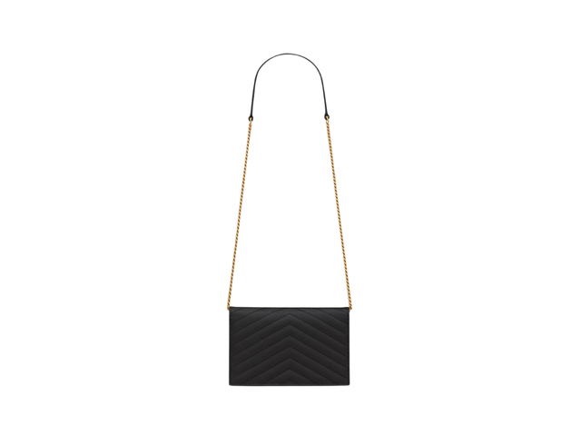 Saint Laurent Saint Laurent Cassandre Matelassé Envelope Chain Wallet In Grain De Poudre Embossed Leather With Gold-Toned Metal Hardware Noir - view 2