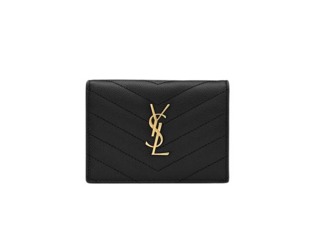 Saint Laurent Saint Laurent Cassandre Matelassé Flap Card Case In Grain De Poudre Embossed Leather With Gold-Toned Metal Hardware Black - view 1