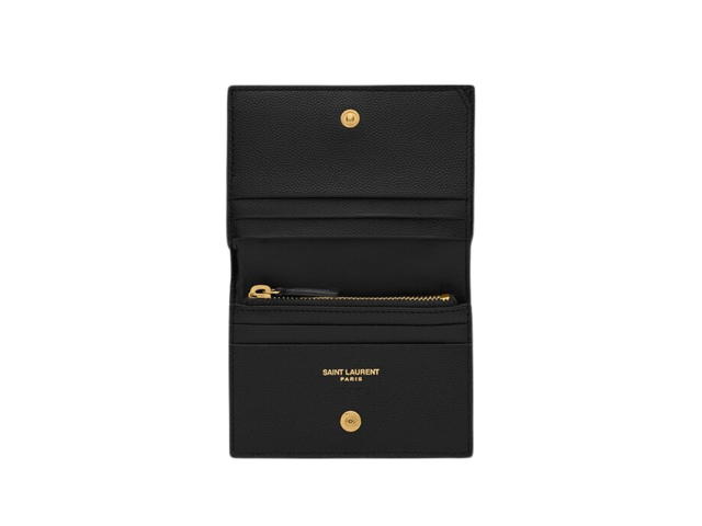 Saint Laurent Saint Laurent Cassandre Matelassé Flap Card Case In Grain De Poudre Embossed Leather With Gold-Toned Metal Hardware Black - view 2