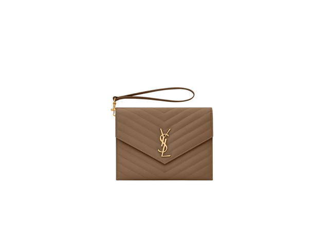 Saint Laurent Saint Laurent Cassandre Matelassé Flap Pouch In Grain De Poudre Embossed Leather With Gold-Toned Metal Hardware Taupe - view 1