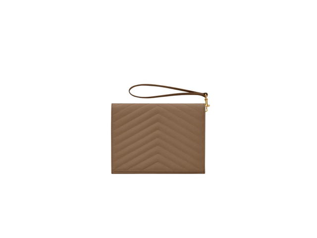 Saint Laurent Saint Laurent Cassandre Matelassé Flap Pouch In Grain De Poudre Embossed Leather With Gold-Toned Metal Hardware Taupe - view 2