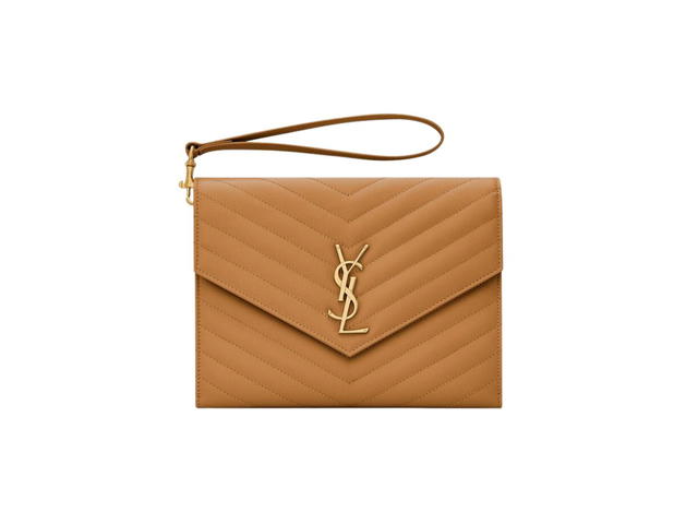 Saint Laurent Saint Laurent Cassandre Matelassé Flap Pouch In Quilted Grain De Poudre Embossed Leather With Gold-Toned Metal Hardware Dark Natural - view 1