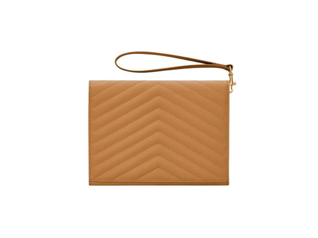 Saint Laurent Saint Laurent Cassandre Matelassé Flap Pouch In Quilted Grain De Poudre Embossed Leather With Gold-Toned Metal Hardware Dark Natural - view 2